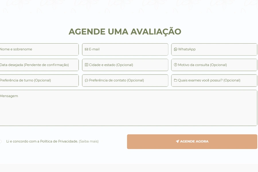 Página de agendamento do site da Iviér Odontologia