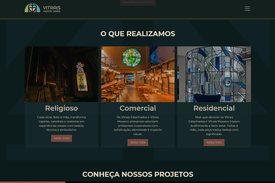 Seção "Para Quem" do site da Vitrais Monte Verde